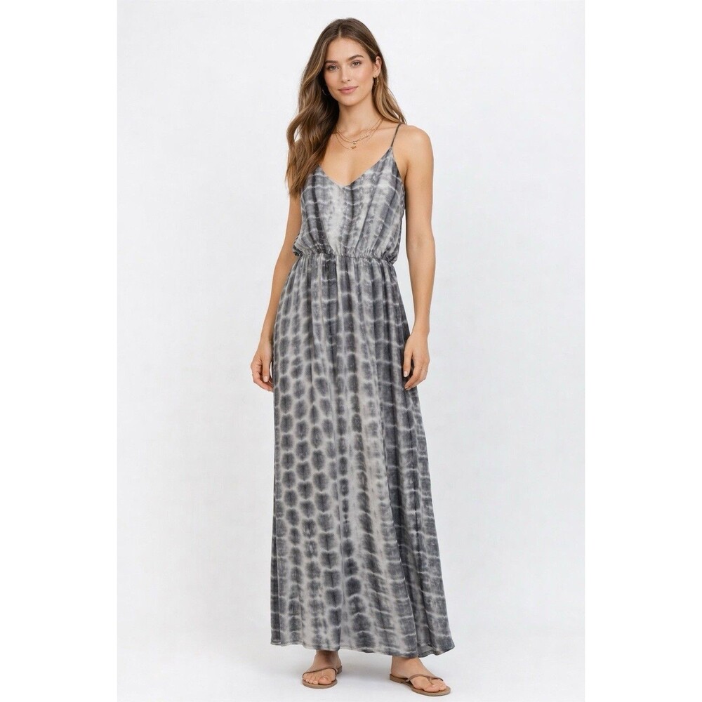 Olivia Rae Jersey Gray & Black Tie Dye Maxi Dress Sz S Boho Summer Island Casual